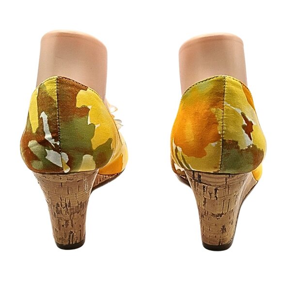 Unisa Womens Peep Toe Wedge Pumps Size 9 Floral Cork Hawaiian Vacation Resort - Picture 4 of 6
